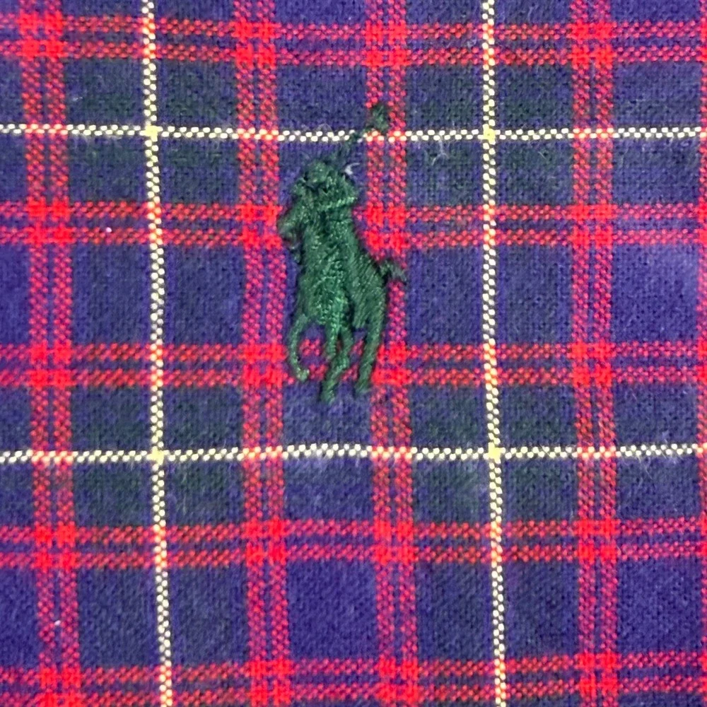 Ralph Lauren Button Down Men Large Blue Red Plaid Custom‎ Fit Flannel Work Shirt
